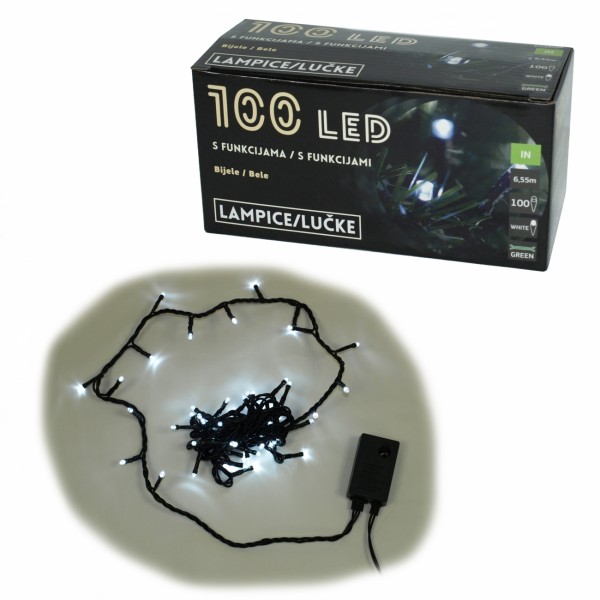 100 LED Lampica, bele, 8 funkc ( 52-116000 )