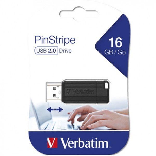 USB FLASH 16GB VERBATIM PINSTRIPE BLACK 49063