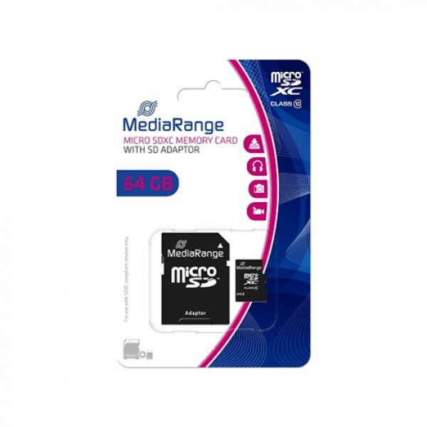 MEM. KARTICA microSDXC 64GB MEDIARANGE + SD adapter C10 MR955