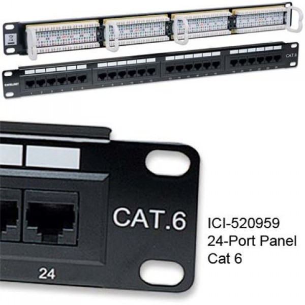 LAN Intellinet patch panel UTP Cat.6 24 porta 1U, 19'', crni