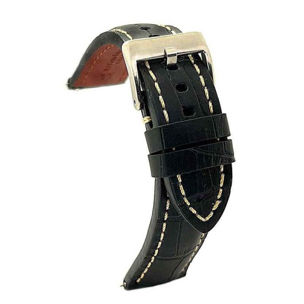 Kožni kaiš Diloy 24mm DIL395.58 Crni sa belim štepom