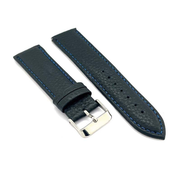 Kožni kaiš Diloy 22mm DIL205.1.5 Crni sa plavim štepom