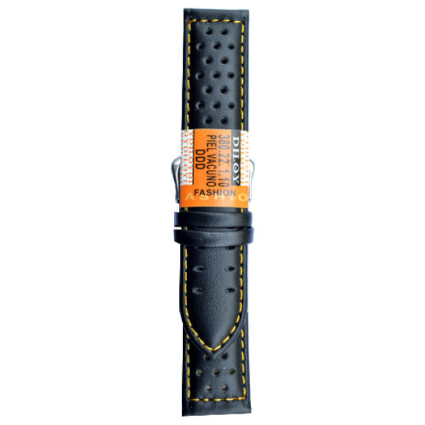 Kožni kaiš Diloy 24mm DIL380.1.10 Crni sa zutim štepom